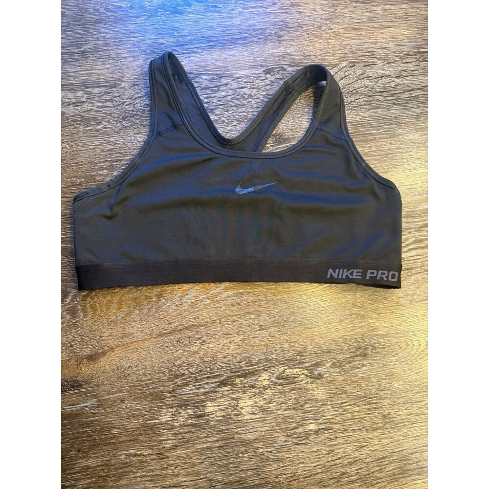 Nike Pro Sports Bra Black Swoosh Wireless Pullover Racerback Yoga Workout Size L